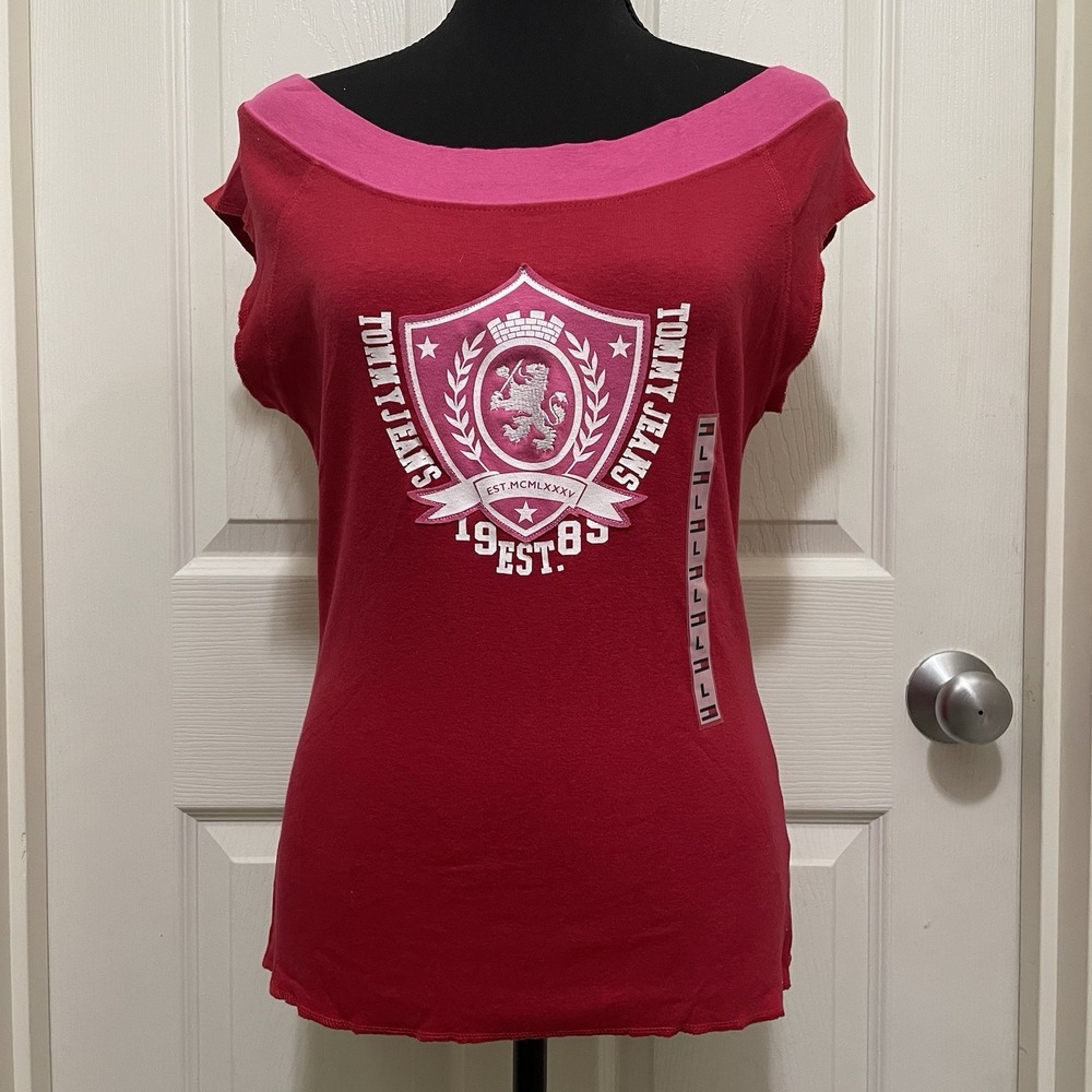Vintage Tommy Jeans Lion Crest Top Off Shoulder Large NWT RARE Y2K Deadstock